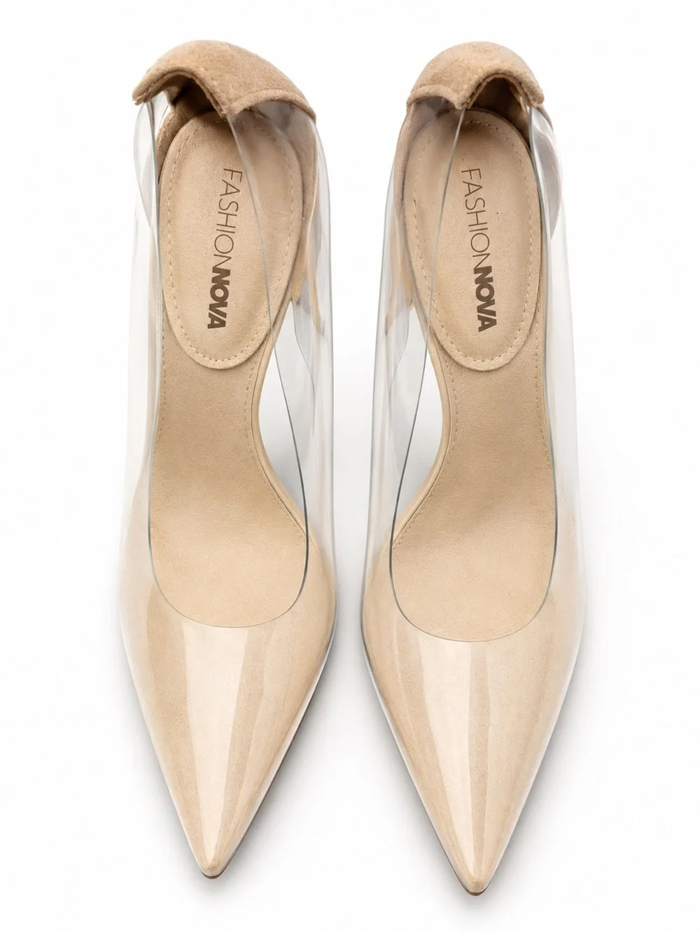 Fashion Nova Nude Suede & Clear Pointed-Toe Pumps